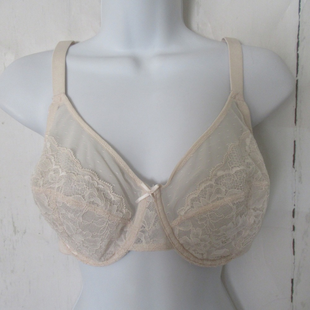 HSIA Bra 36DD Cream Lace Sheer Full Coverage Back Closure Underwire